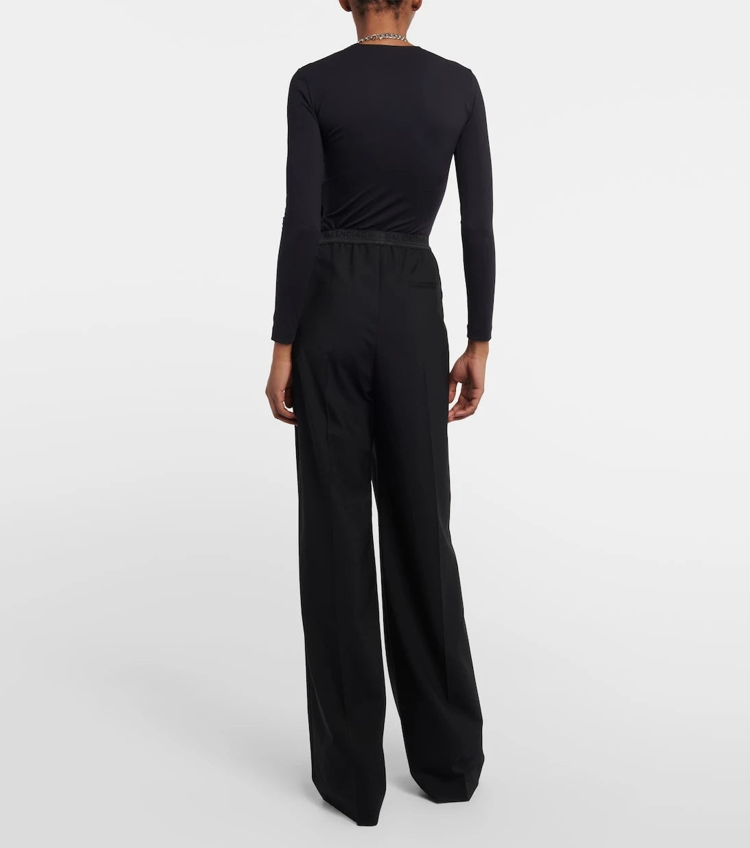 Balenciaga - Logo mid-rise wide-leg wool pants
