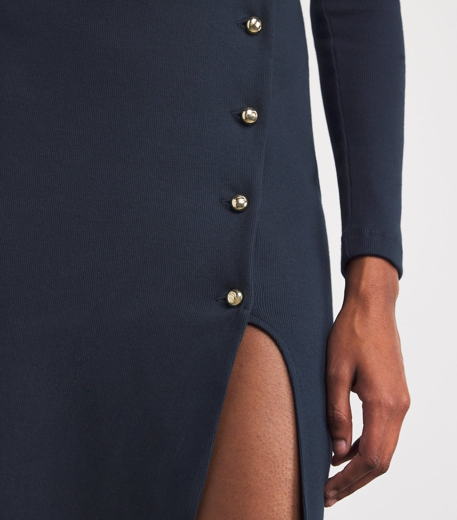 Claudie Pierlot Blue Stretch-Cotton Button Dress