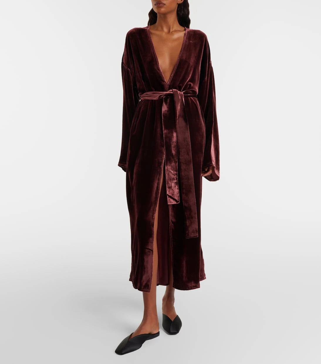 Asceno - Belted velvet midi dress