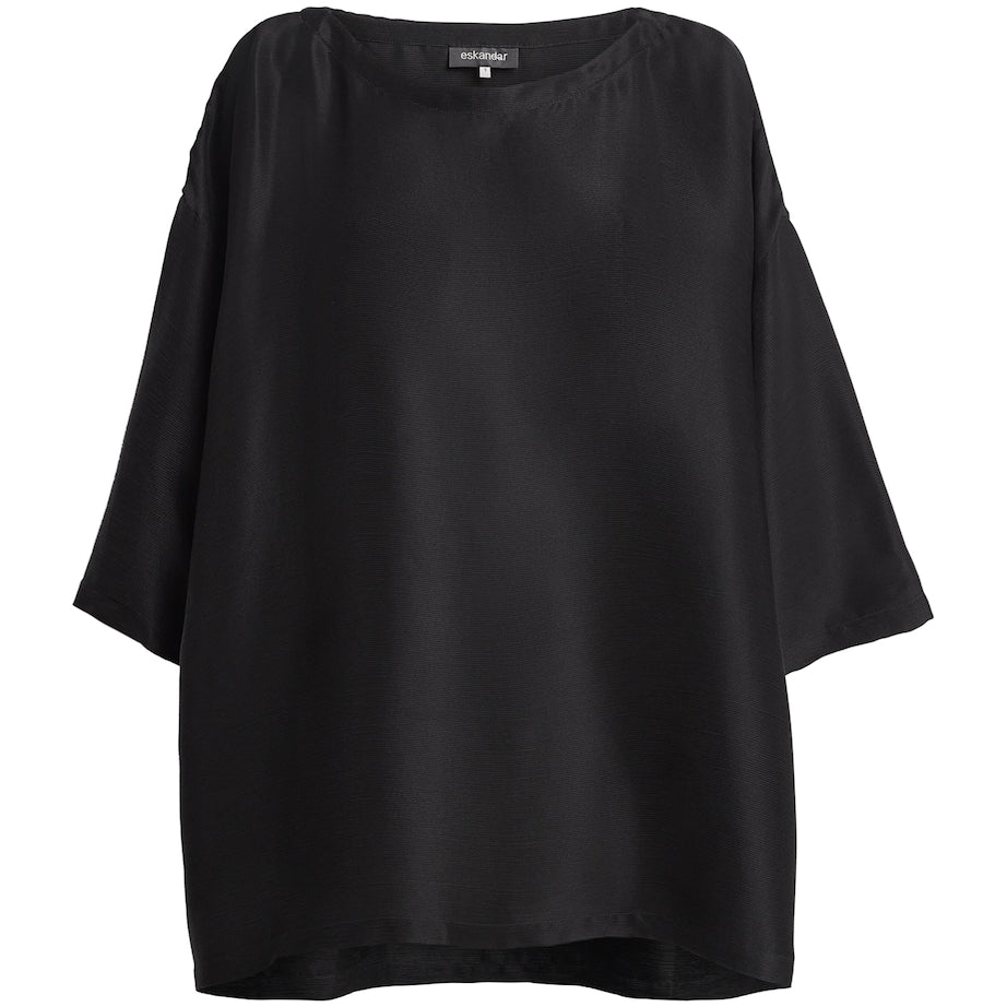 Eskandar Black Silk Plissé Scoop-Neck Top