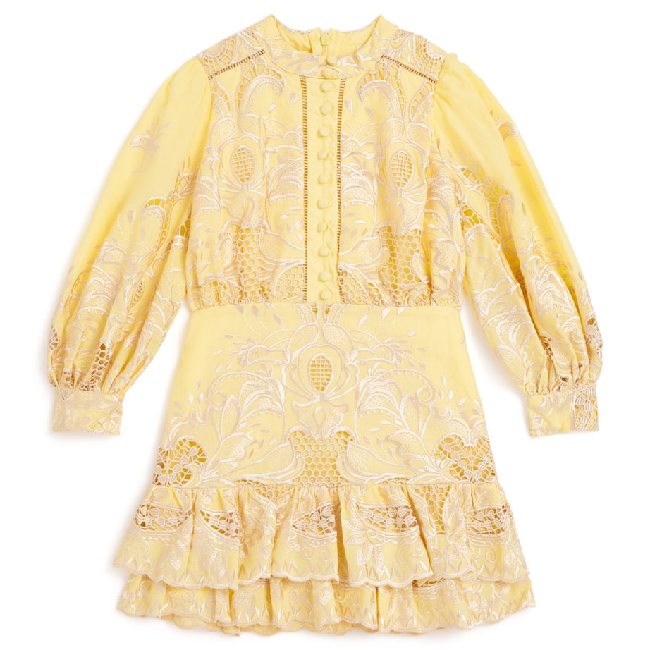 Cotton Embroidered Charm Mini Dress (3-16 Years) YELLOW