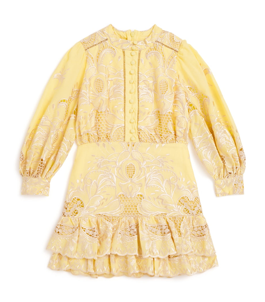 Cotton Embroidered Charm Mini Dress (3-16 Years) YELLOW