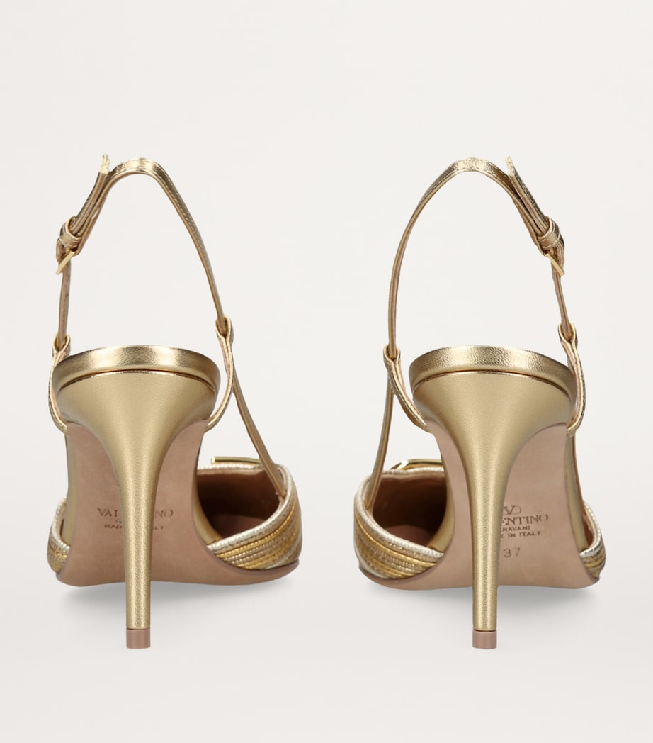 Valentino Garavani Gold Leather Logo Slingback Pumps 80
