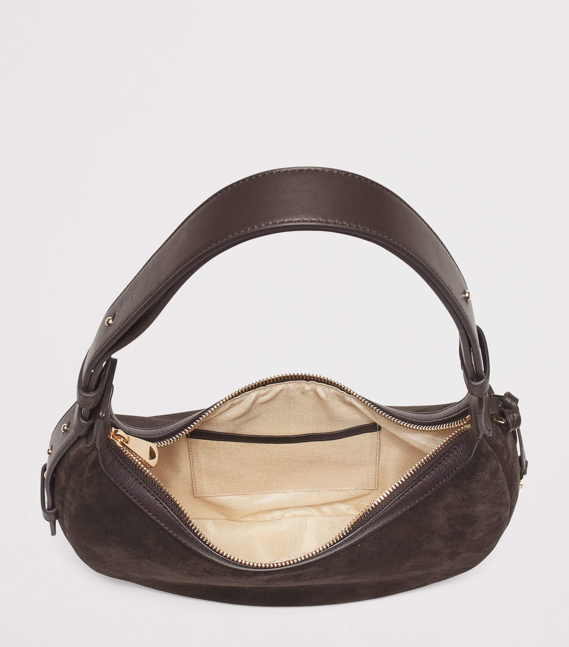Aspinal Of London Brown Small Suede Hudson Crescent Shoulder Bag