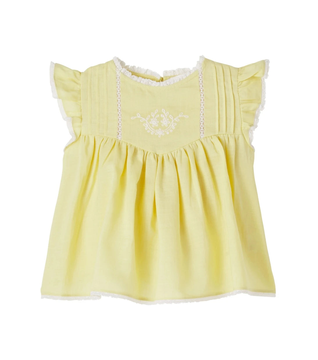 C'era Una Volta - Embroidered lace-trimmed ramie top