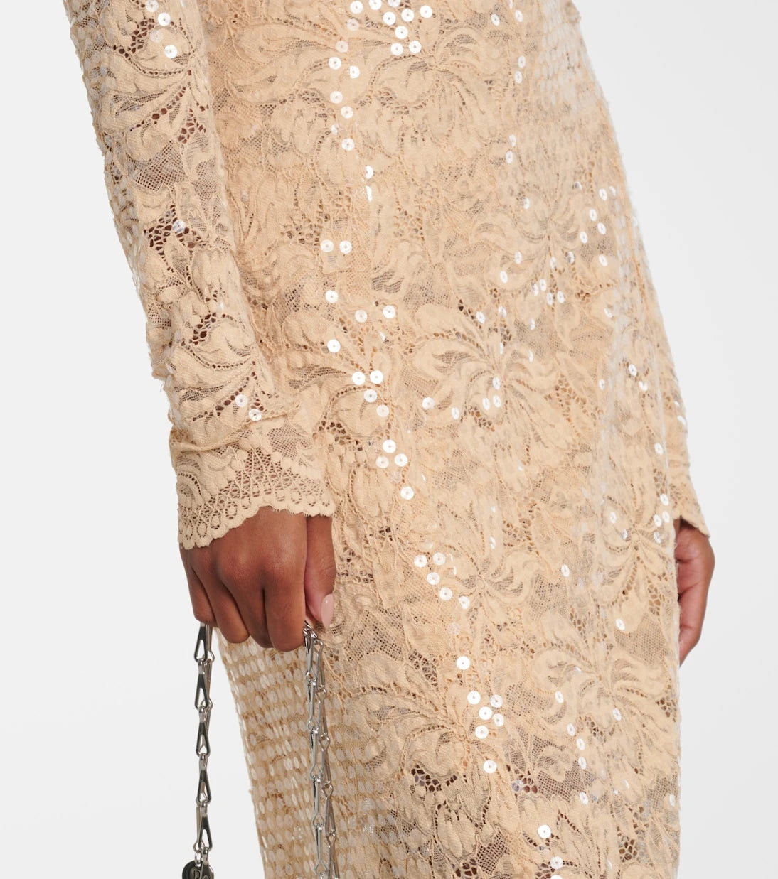 Rabanne - Sequined off-shoulder lace maxi dress