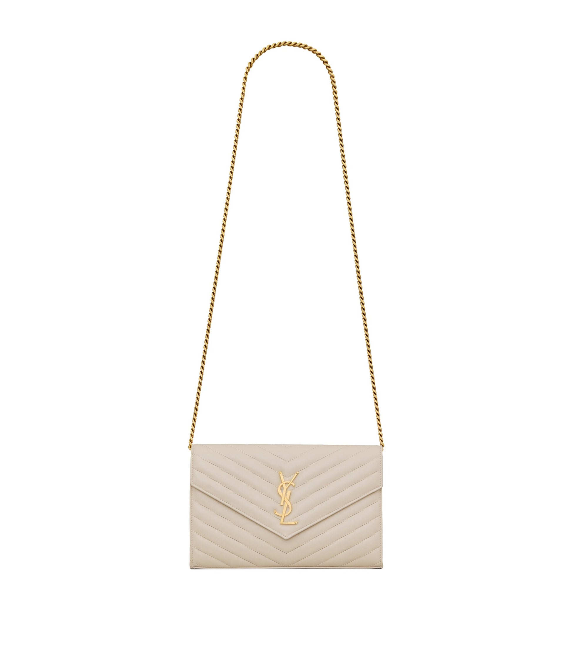 Saint Laurent White Monogram Matelassé Envelope Wallet Bag