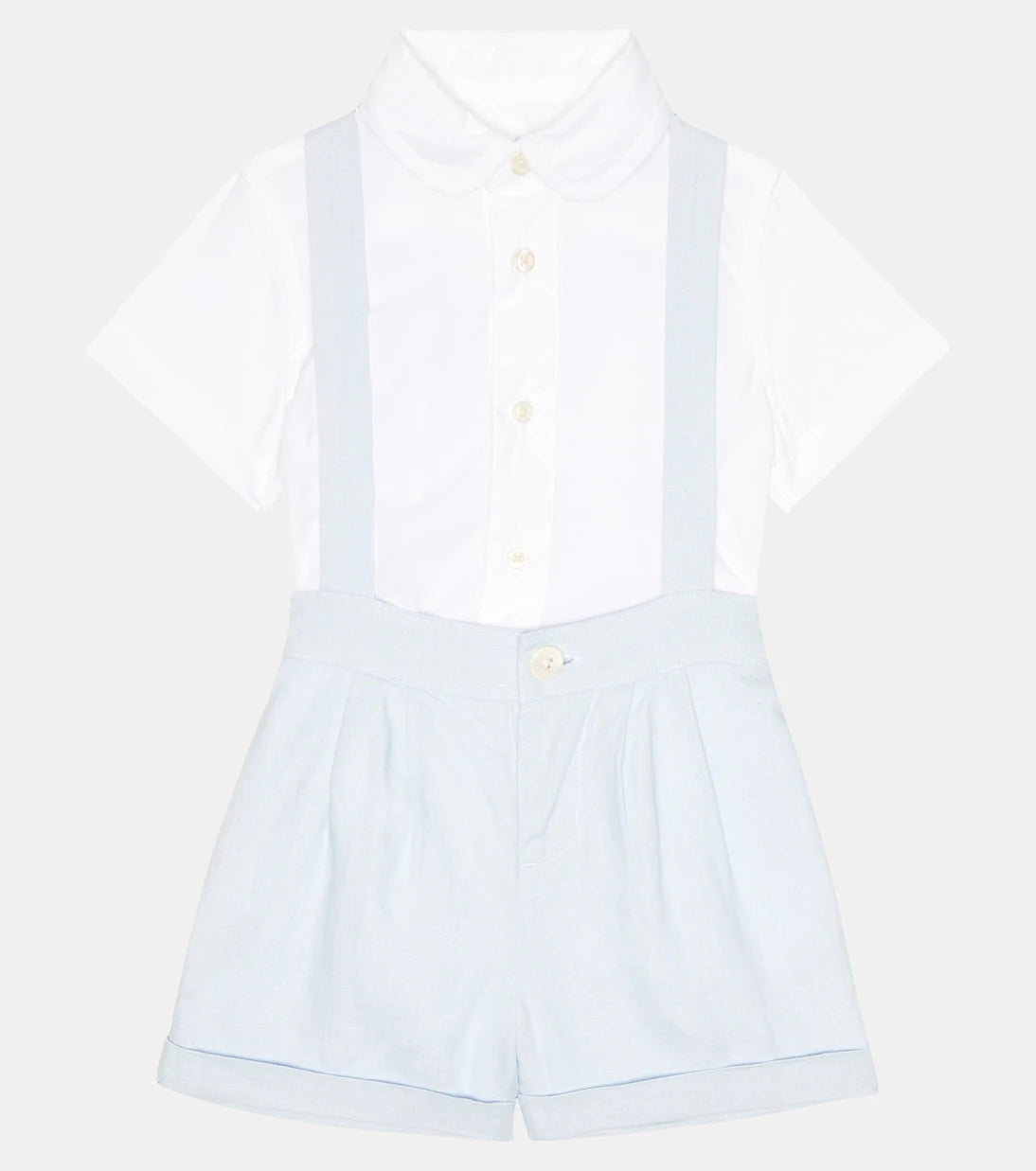Polo Ralph Lauren Kids - طقم قميص الأوفرول والشورت من القطن والكتان للأطفال الرضع