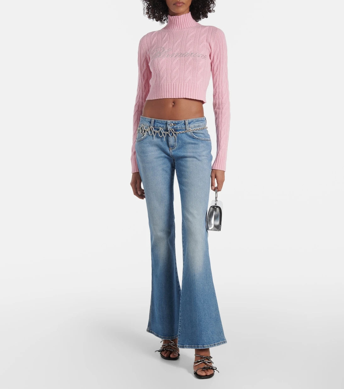Blumarine - Logo cropped wool and cashmere sweater