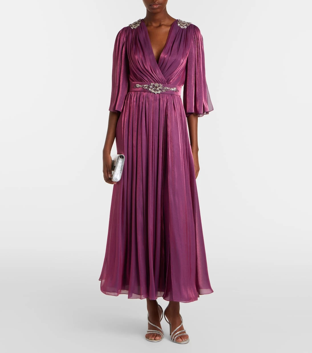 Costarellos - Embellished Lurex georgette gown