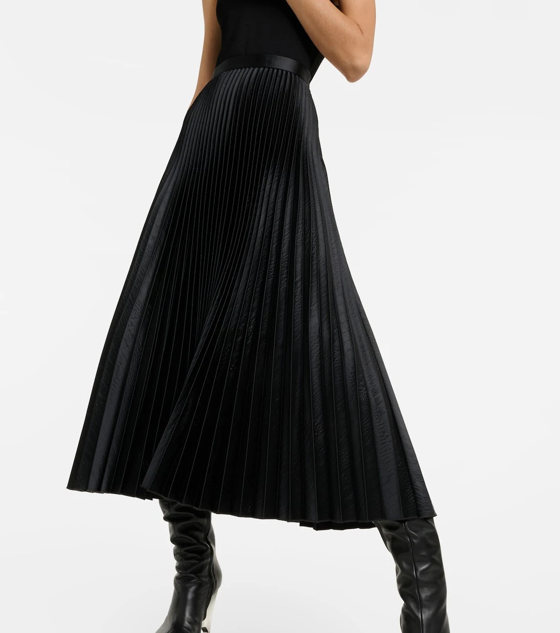 Alaïa - Pleated croc-effect satin midi skirt