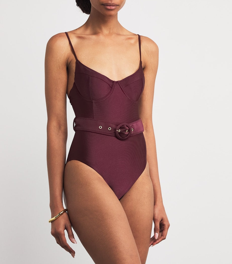 Simkhai Burgundy Underwired Belted Noa Swimsuit
