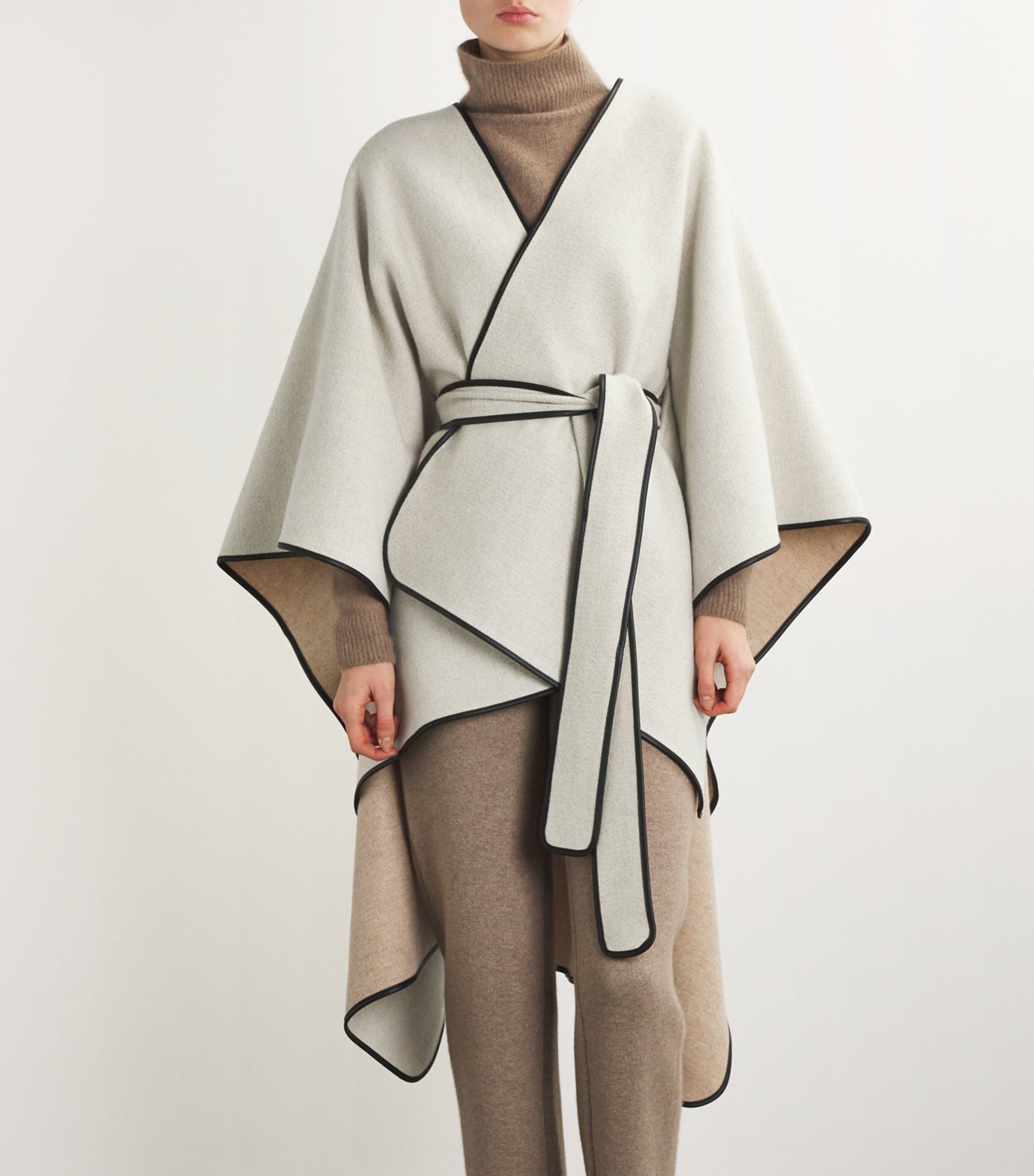 Johnstons Of Elgin Beige Wool-Cashmere Belted Cape