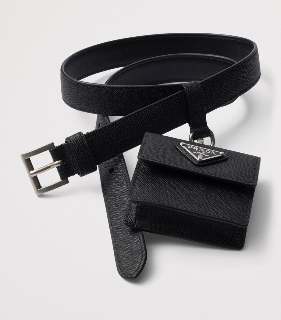 Prada Black Saffiano Leather Belt with Pouch