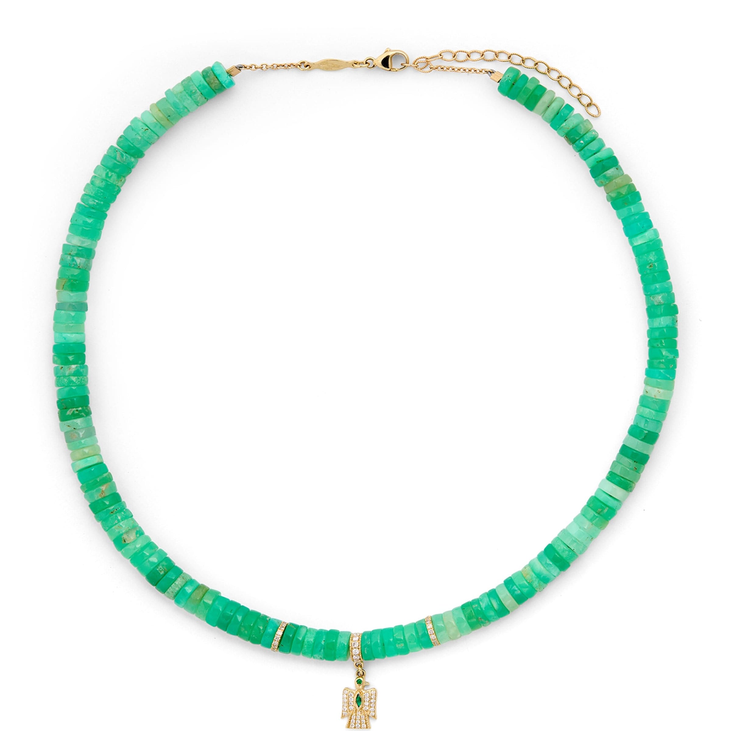 Yellow Gold and Emerald Thunderbird Beaded Necklace