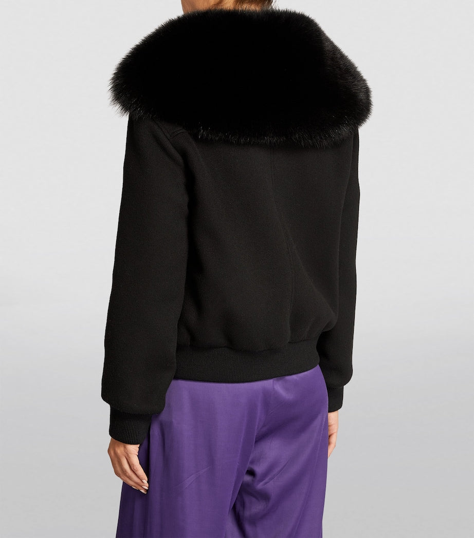 Yves Salomon Black Fur-Collar Bomber Jacket