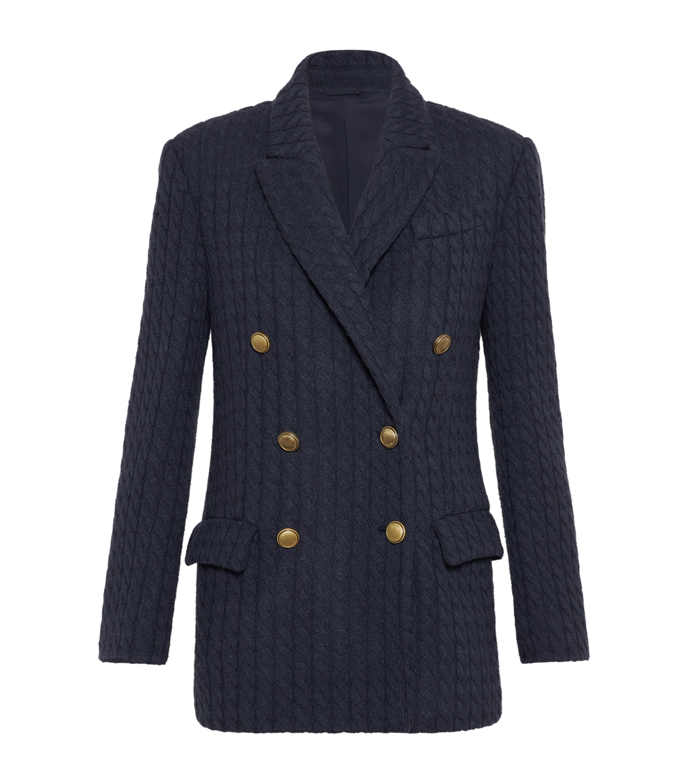 Brunello Cucinelli Blue Cashmere Cable Knit Blazer