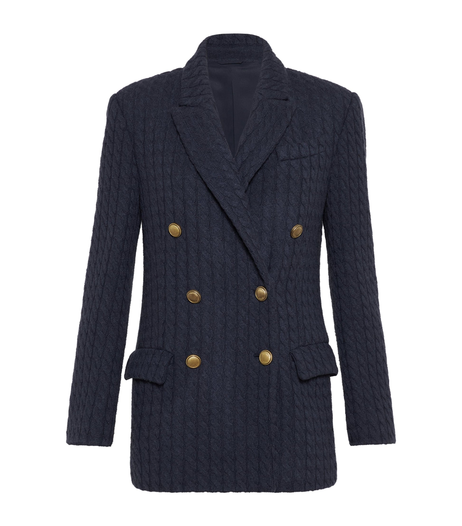 Brunello Cucinelli Blue Cashmere Cable Knit Blazer