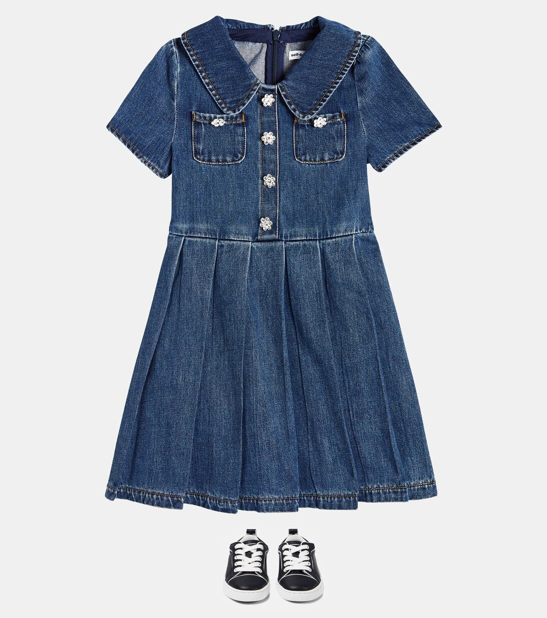 Self-Portrait Kids - Pleated denim dress