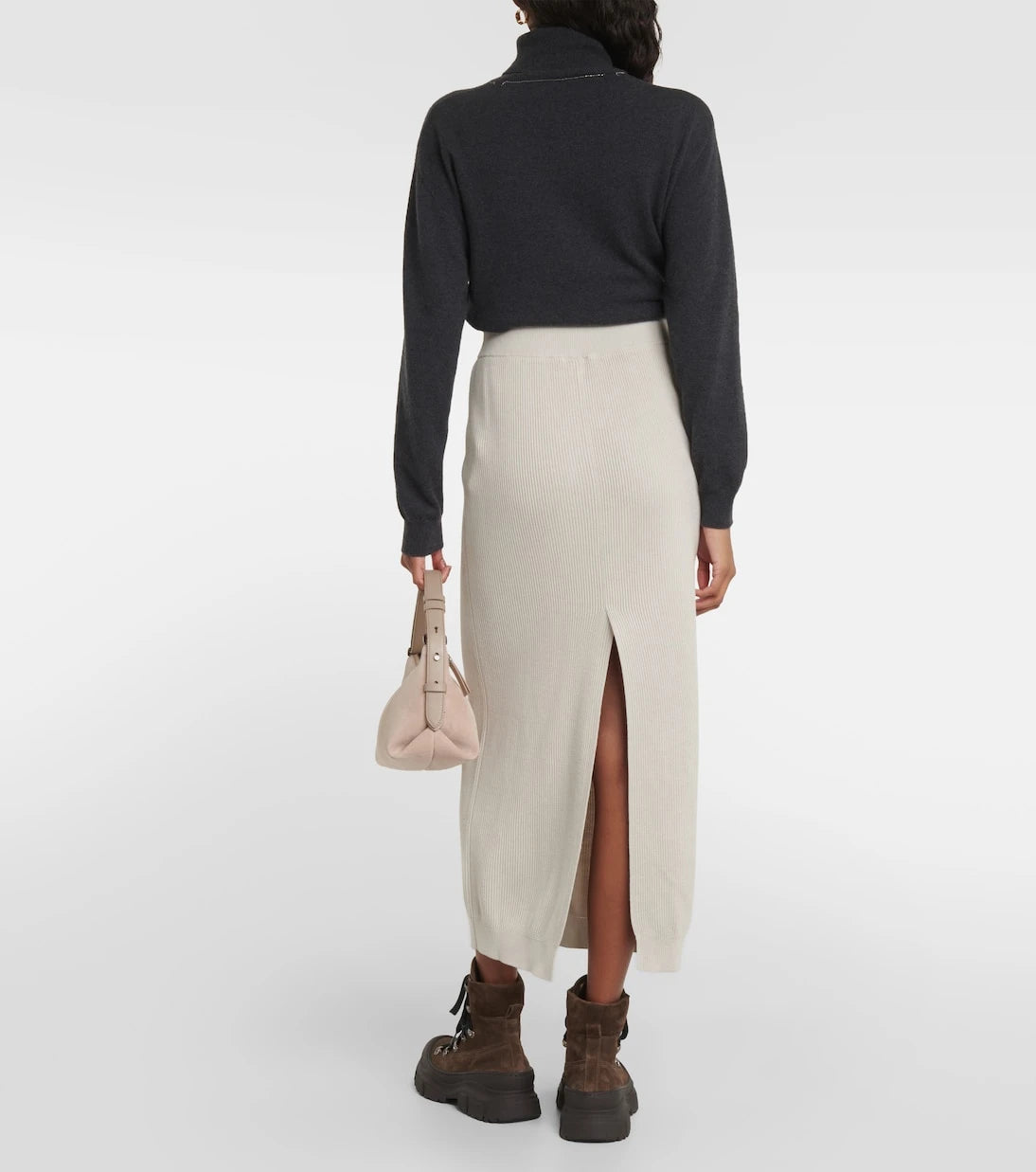 Brunello Cucinelli - Ribbed-knit cotton midi skirt