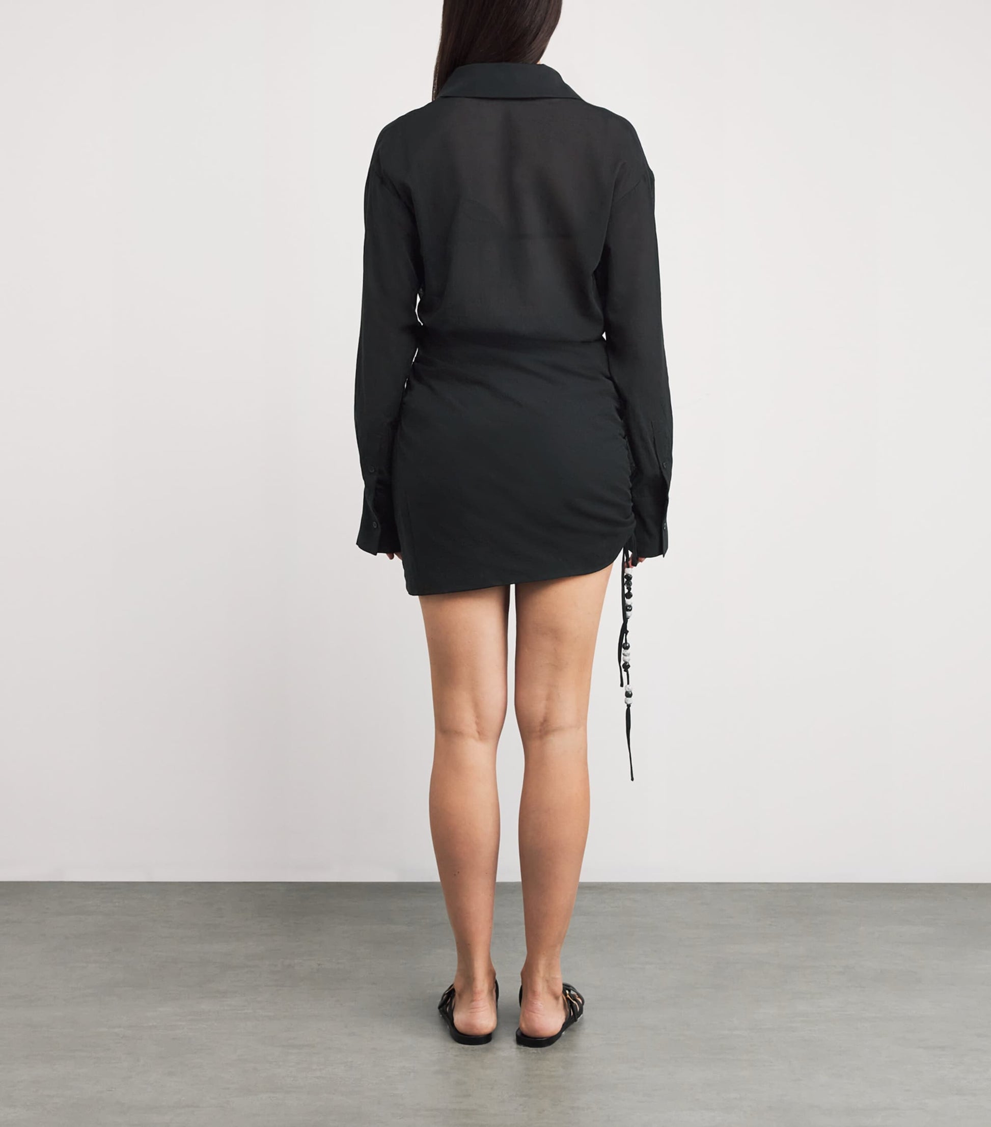 Black Cotton Bead-Detail Azura Mini Dress