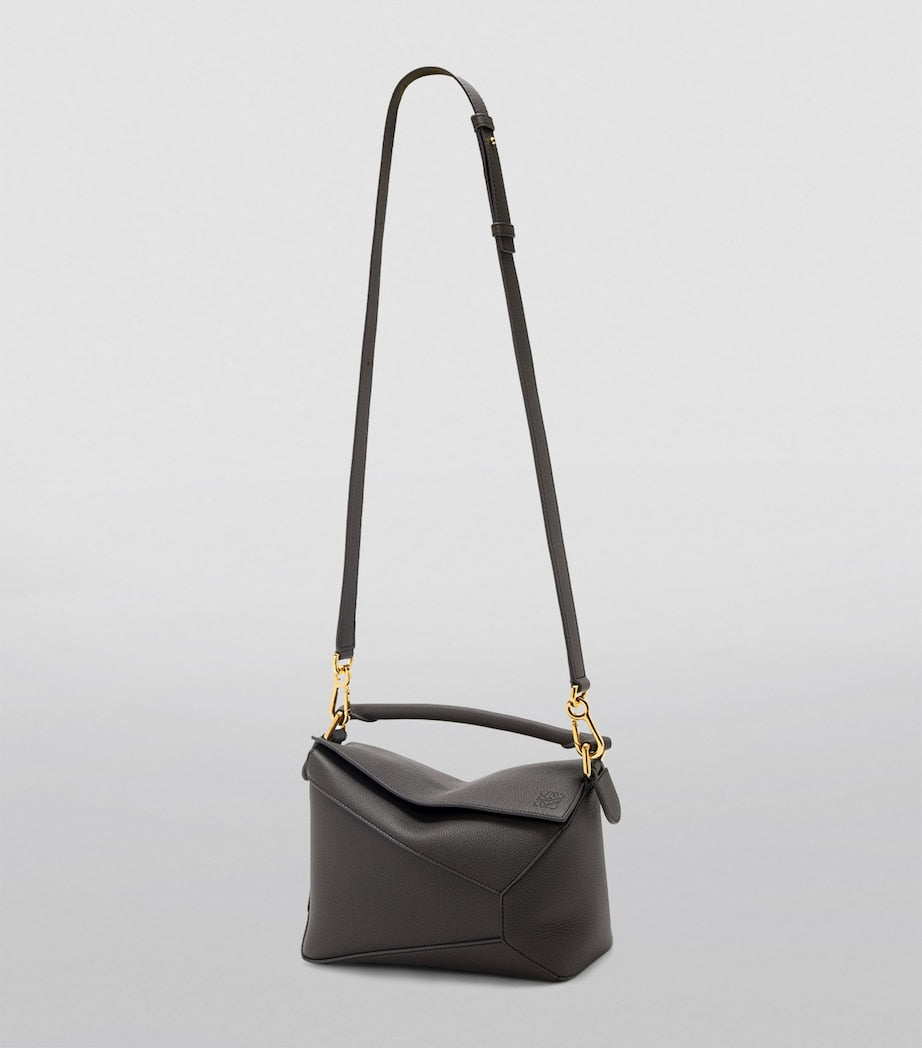 LOEWE Grey Small Leather Puzzle Edge Top-Handle Bag