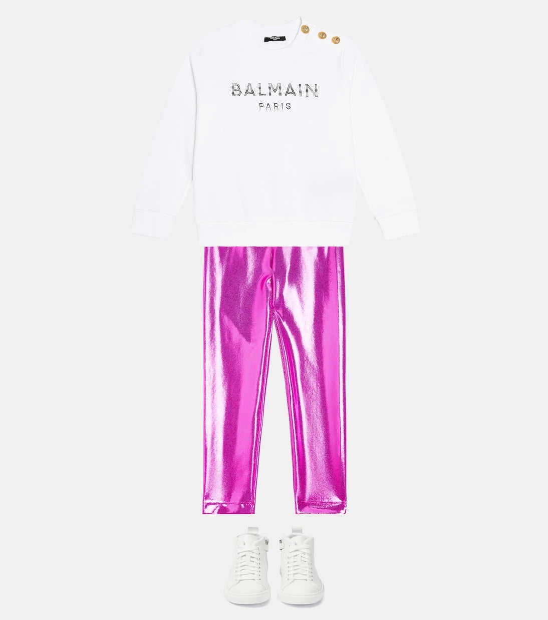Balmain Kids - سويت شيرت من قطن الجيرسي بشعار الماركة