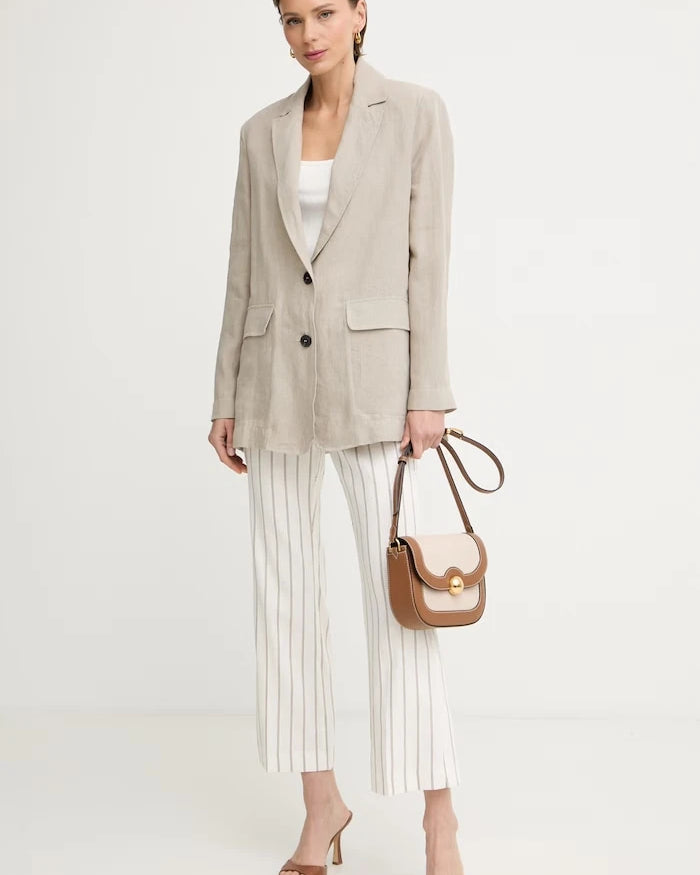 Max&Co. kadın tek düğmeli keten blazer MCOSTAMPA