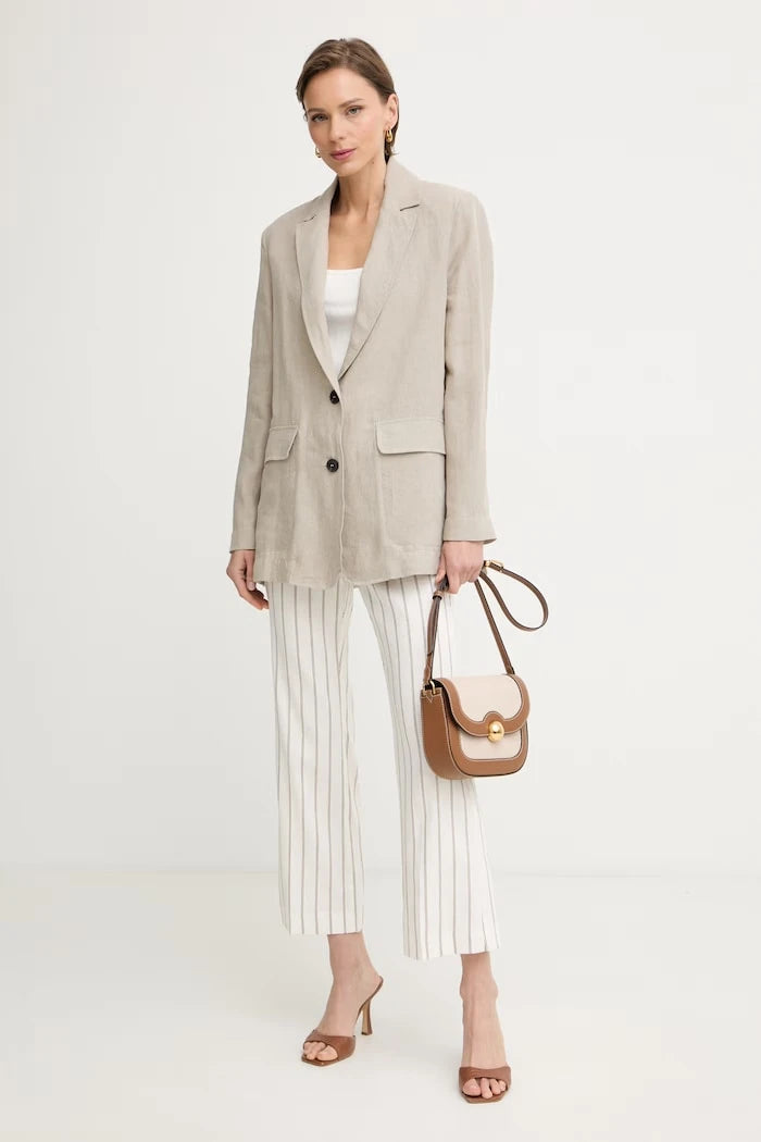 Max&Co. kadın tek düğmeli keten blazer MCOSTAMPA