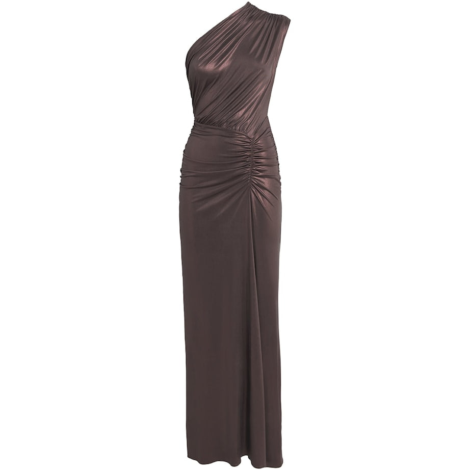 LAPOINTE Brown One-Shoulder Ruched Maxi Dress
