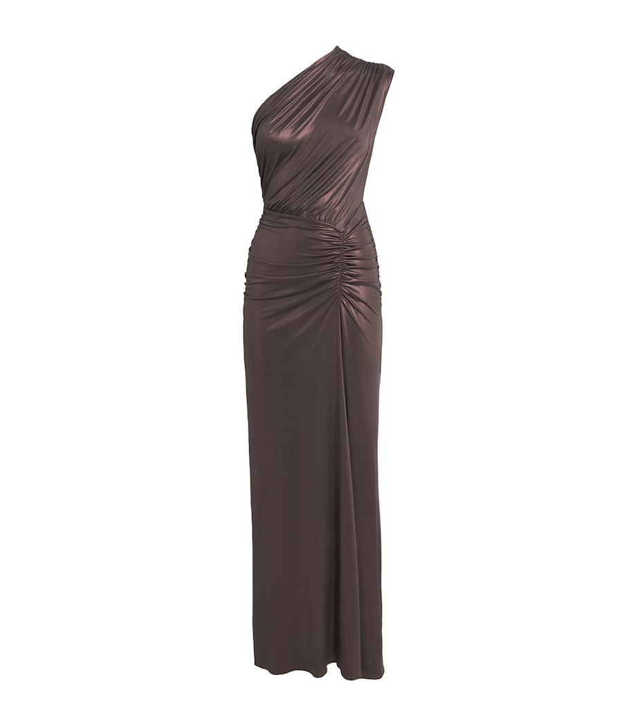 LAPOINTE Brown One-Shoulder Ruched Maxi Dress
