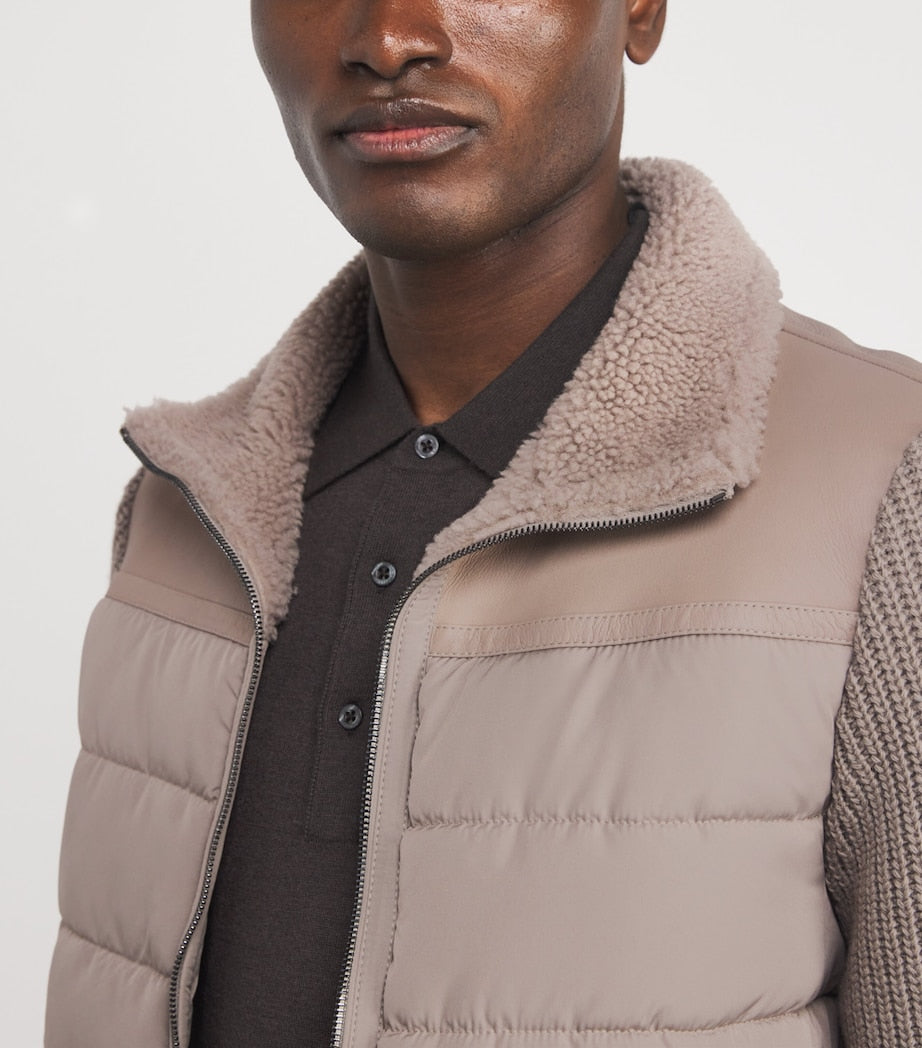 Corneliani Beige Shearling-Trim Padded Jacket