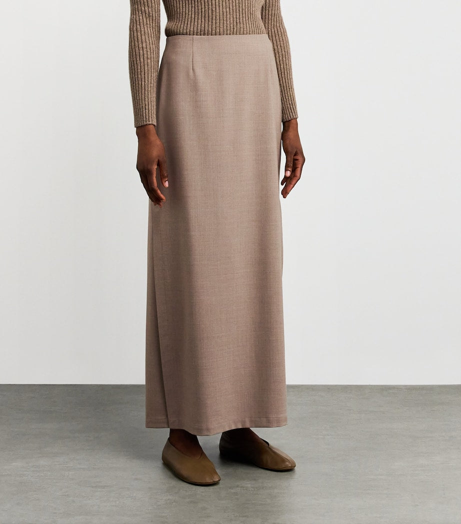 Beige Wool Column Maxi Skirt