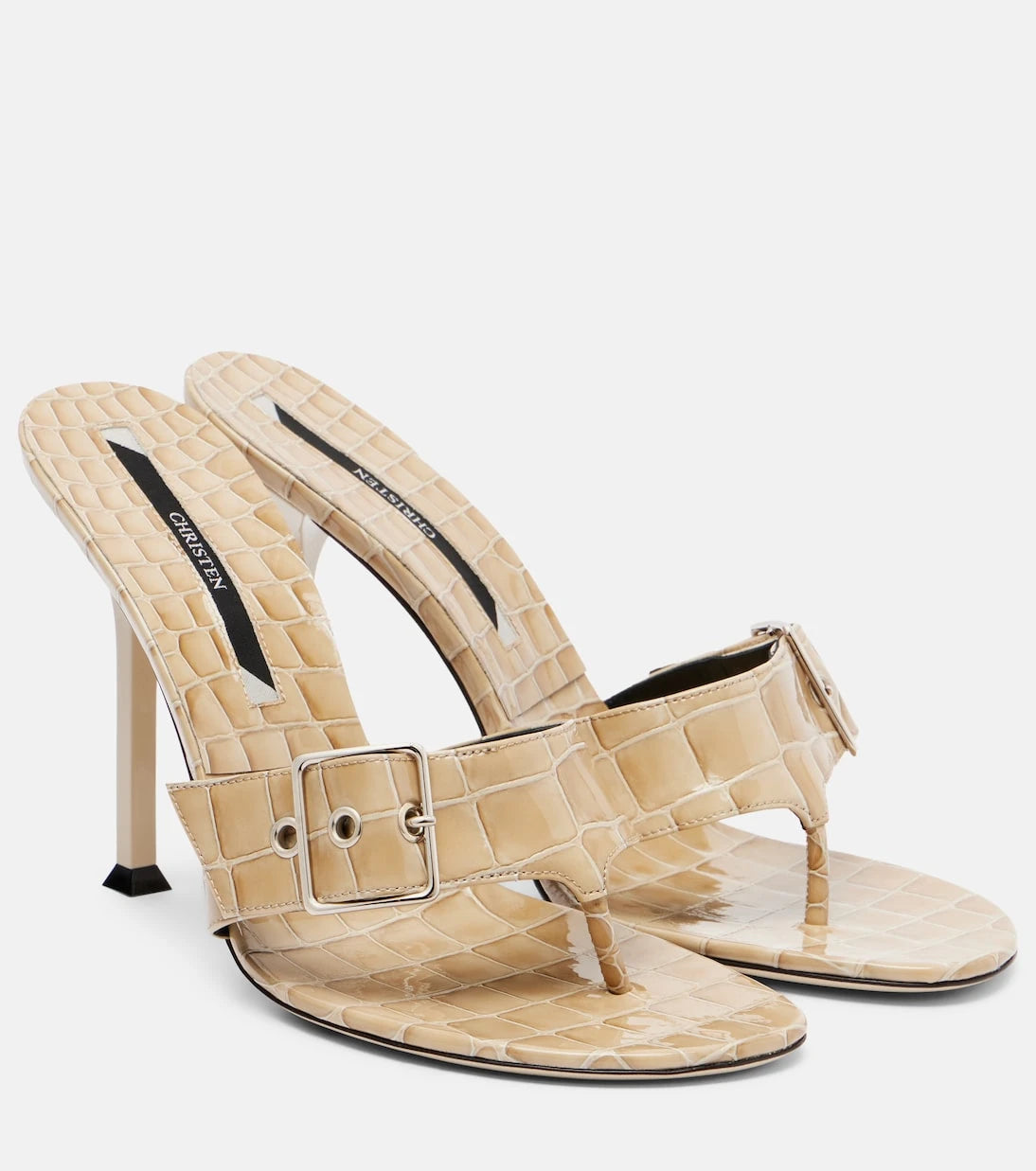 Christen - Helix 95 croc-effect patent leather mules