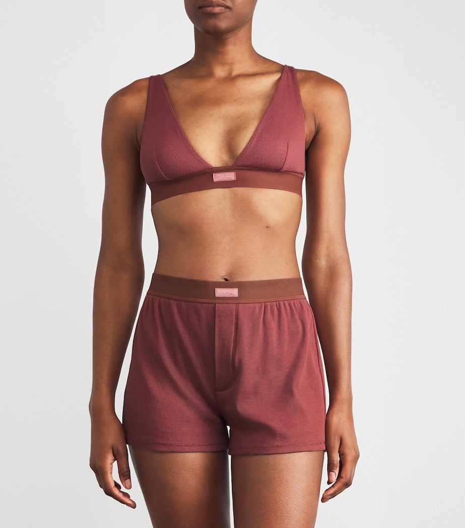 Stretch-Cotton Ribbed Plunge Bralette REDWOOD