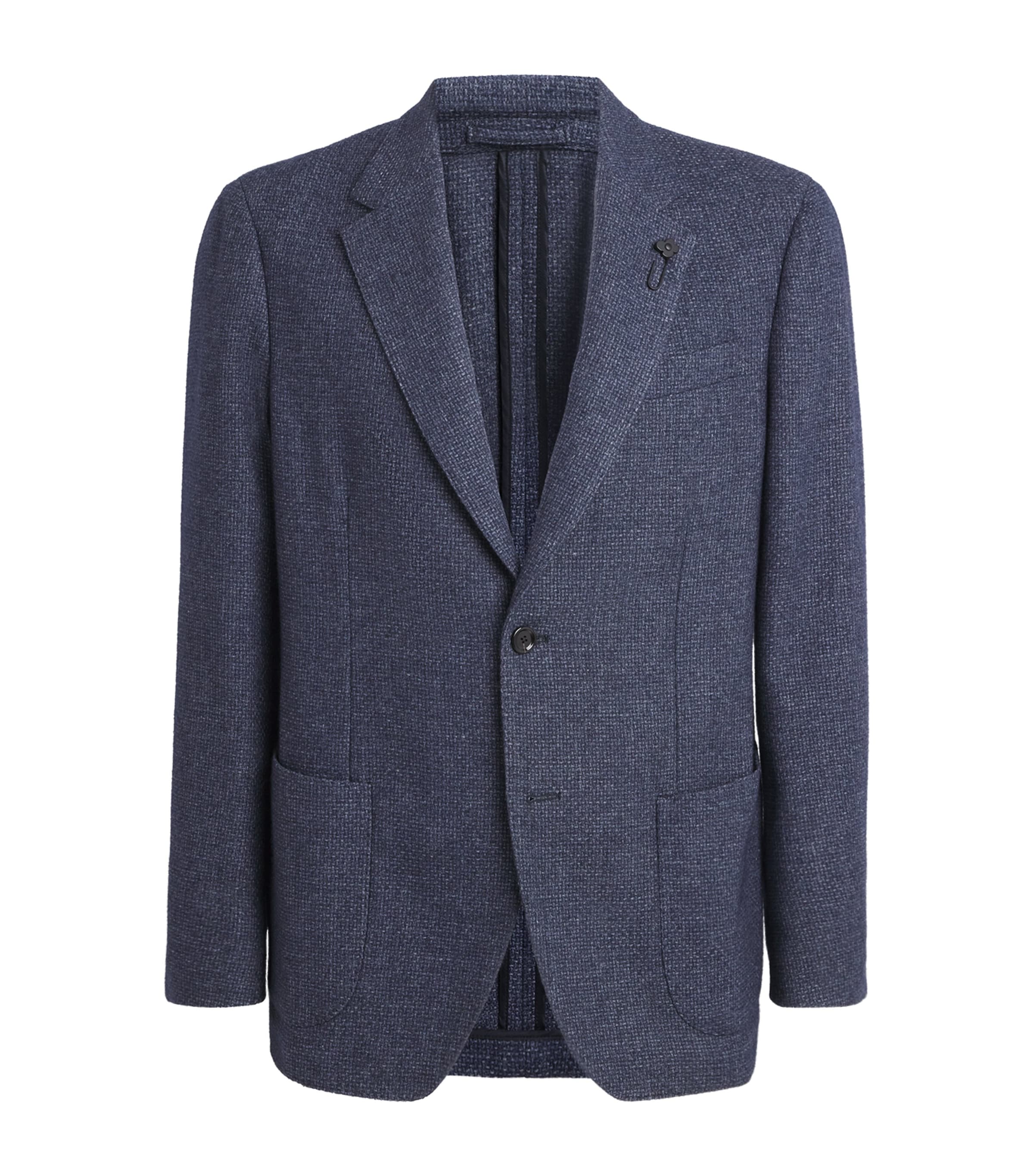 Lardini Navy Woven Single-Breasted Blazer
