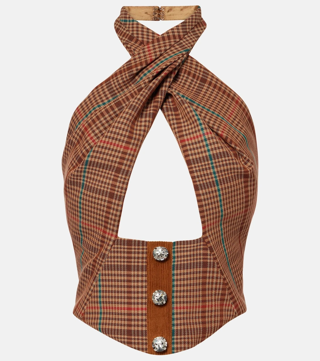 Area - Checked halterneck wool-blend top