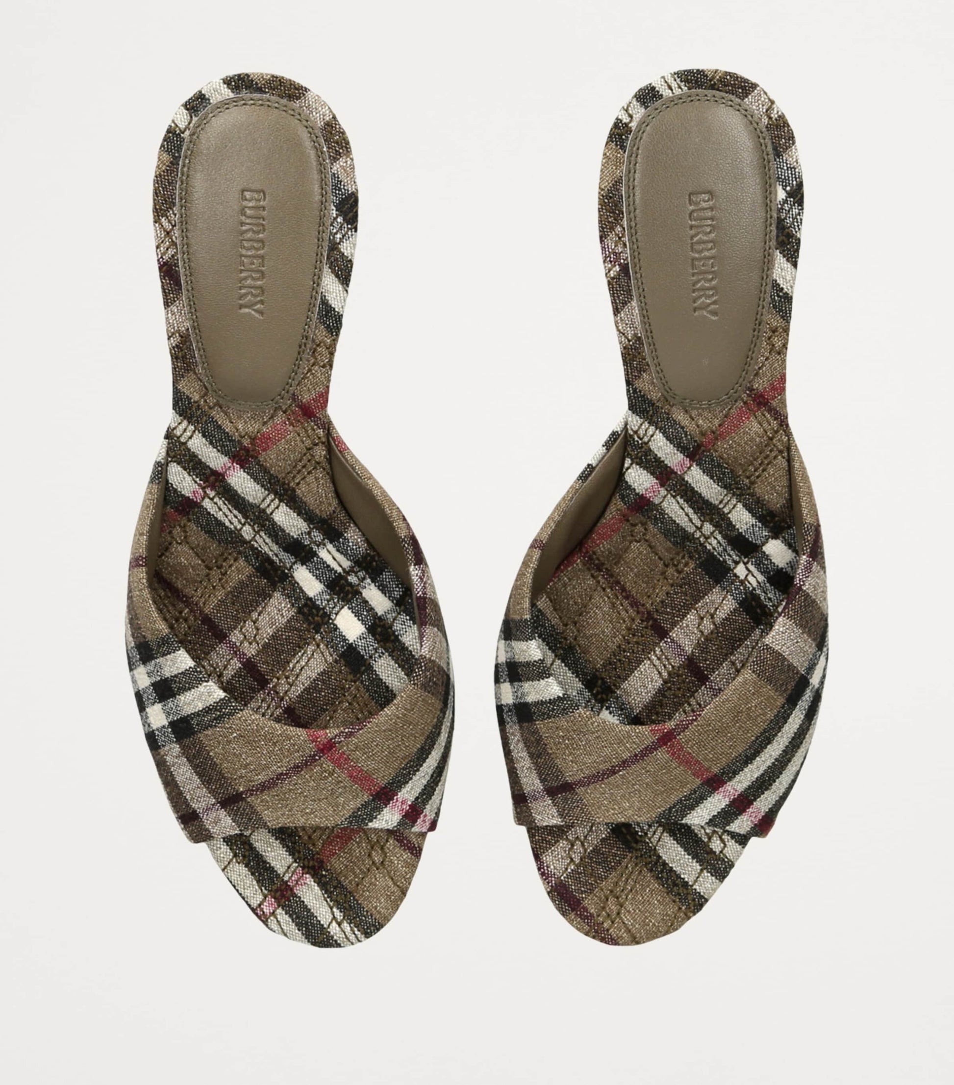 Burberry Multi Stretch-Linen Check Mews Mules 65