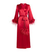Gilda & Pearl Red Silk-Ostrich Feather Long Robe