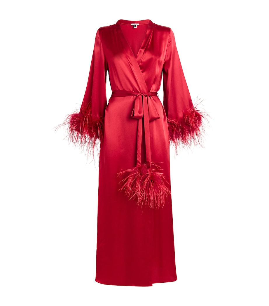 Gilda & Pearl Red Silk-Ostrich Feather Long Robe
