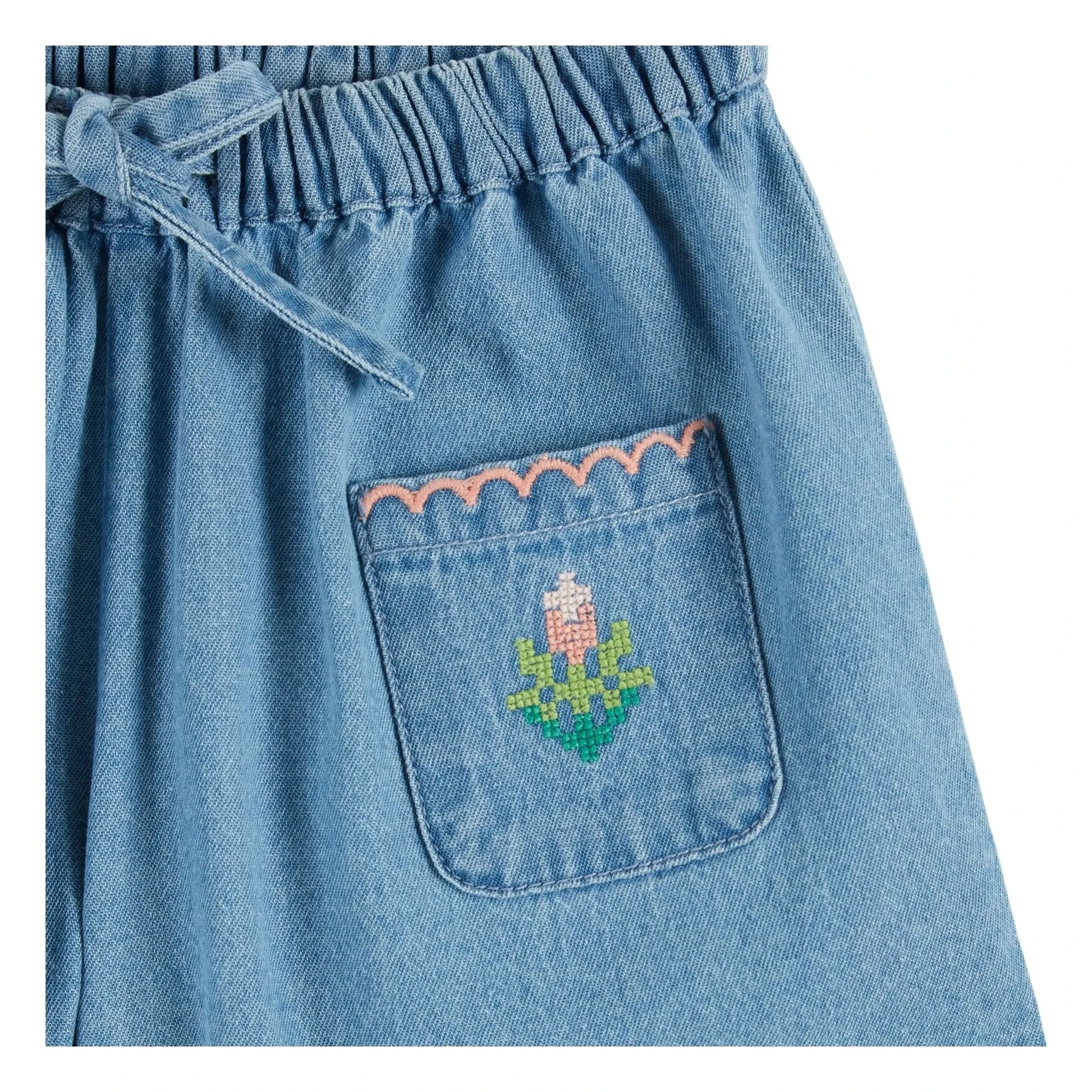Emile et Ida - Embroidered Denim Shorts | Blue