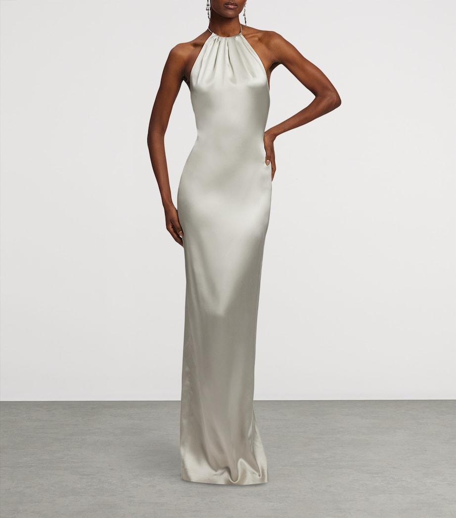 Ralph Lauren Collection Beige Stretch-Satin Corra Maxi Dress