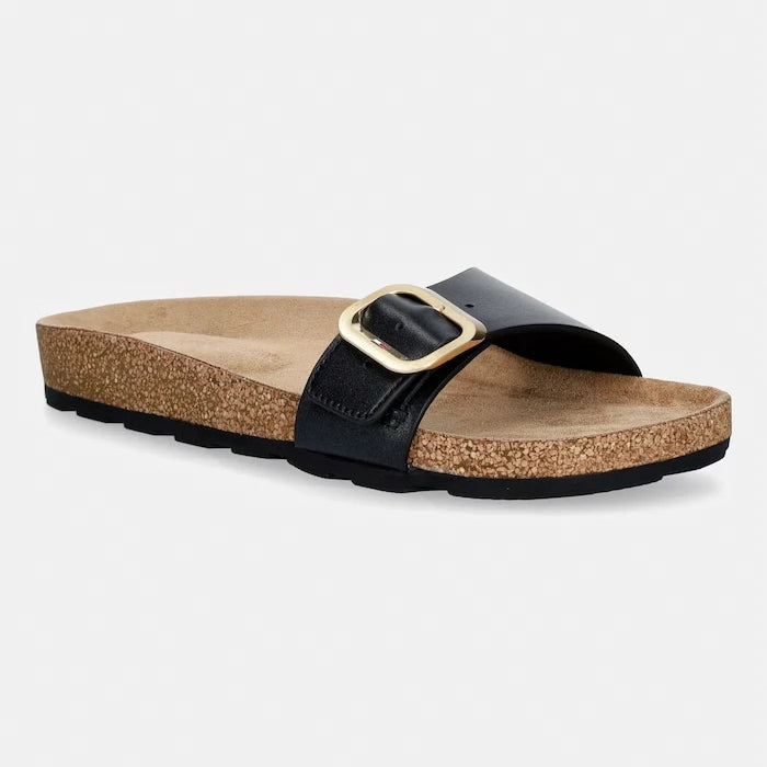 Tommy Hilfiger чехли дамски от кожа TH CLASSIC CORK SANDAL PEARL LTH