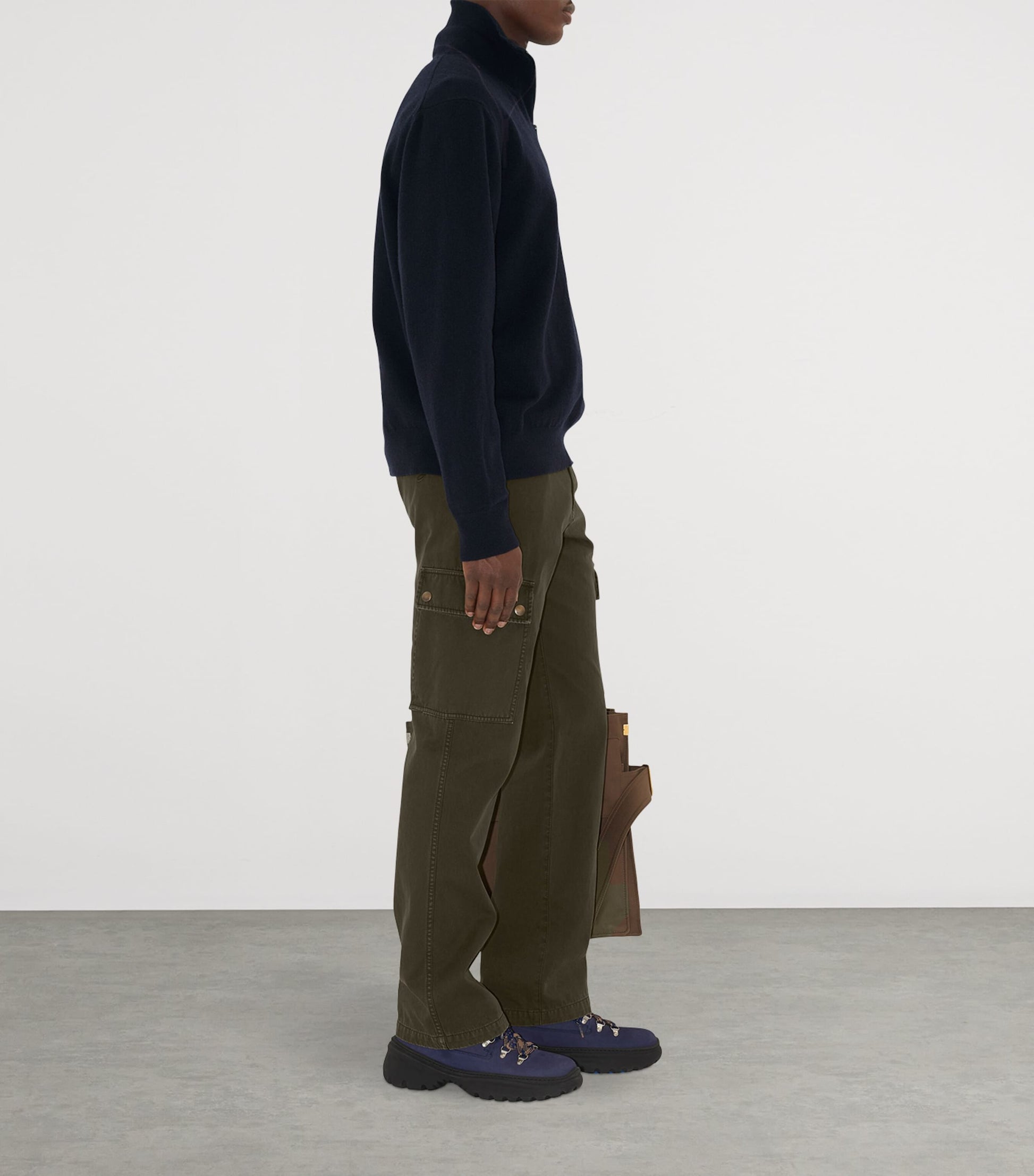 Navy Cashmere-Blend Quarter-Zip Slim Sweater