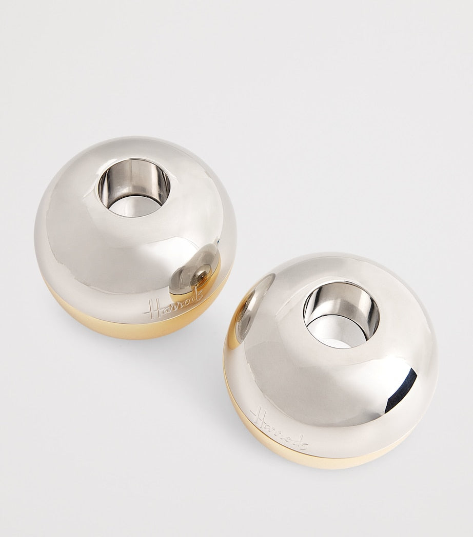 Stainless Steel Two-Tone Candle Holders (Set of 2)