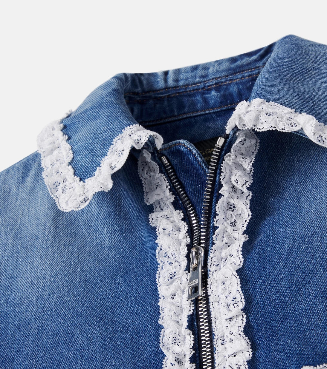 Dolce&Gabbana Kids - Lace-trimmed denim jacket