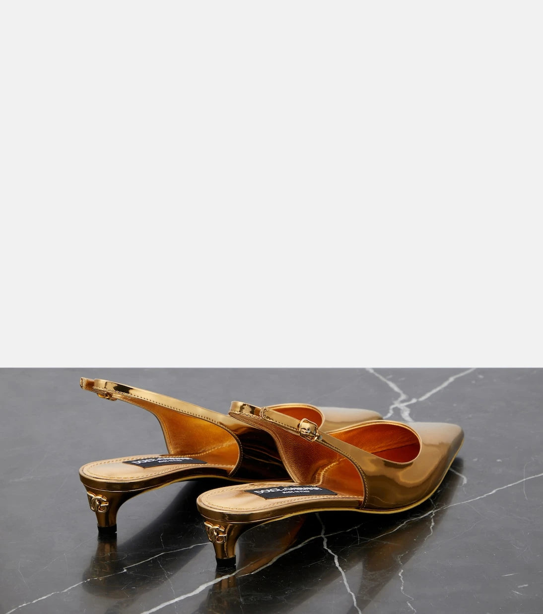Dolce&Gabbana - Metallic patent leather slingback pumps