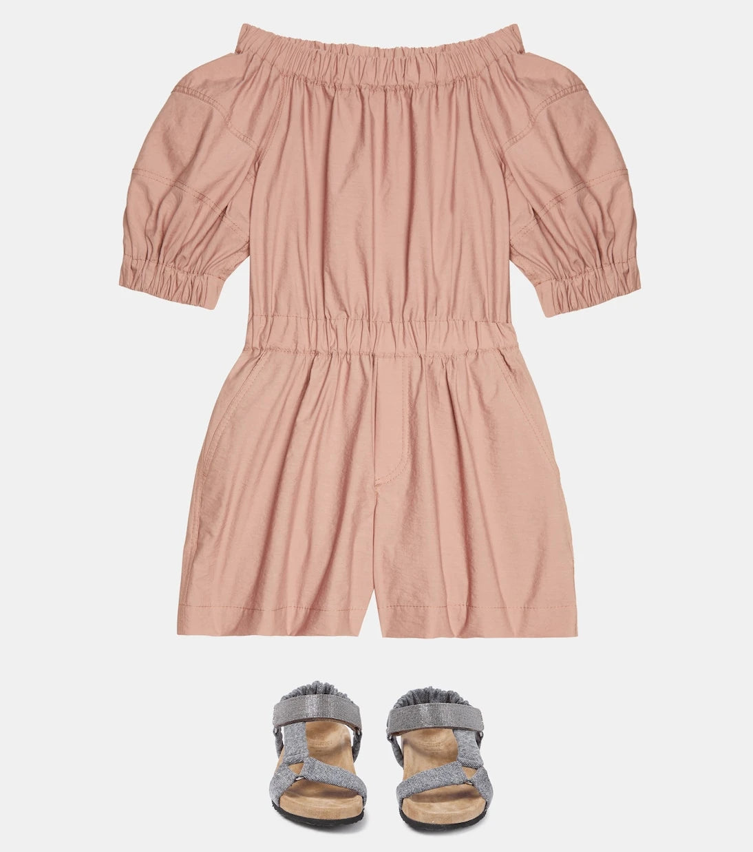 Brunello Cucinelli Kids - Embellished cotton-blend playsuit