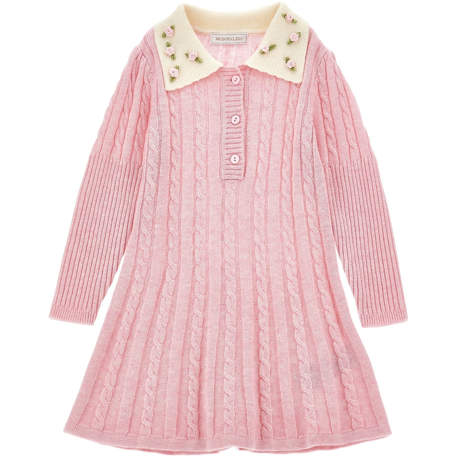 Monnalisa Multi Wool-Cotton Cable-Knit Polo Dress (2-12 Years)
