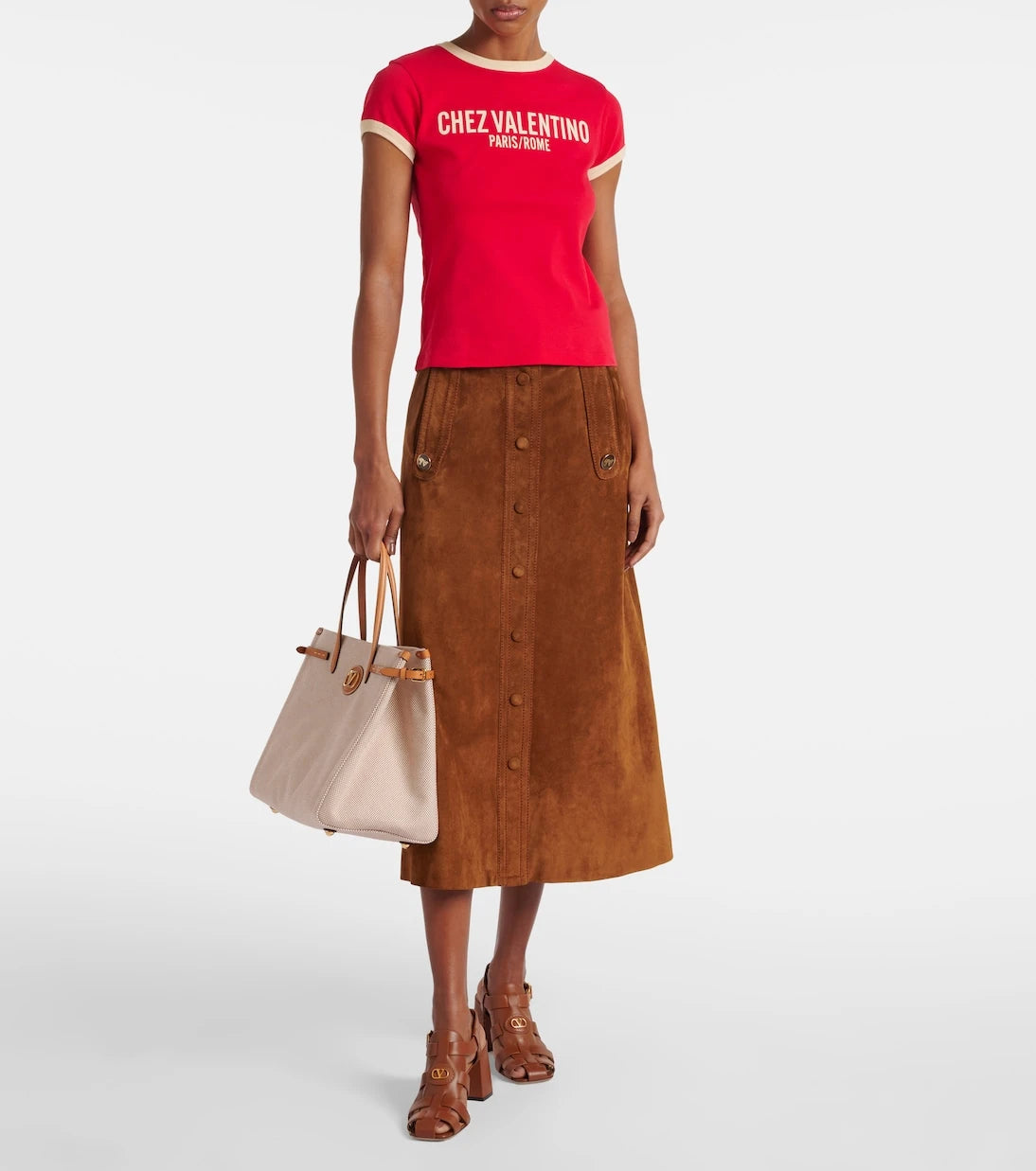 Valentino Garavani - VLogo Large leather-trimmed shoulder bag